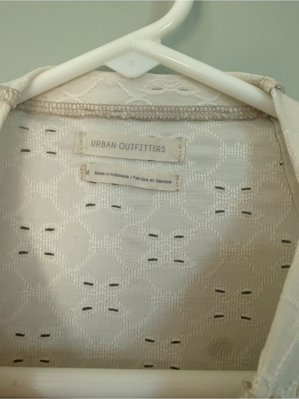 Urban Outfitters Cream Eyelet Long-Sleeve Tee with Contrast Seams - Picture 2 of 3